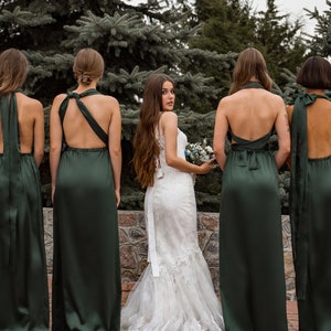 Green Bridesmaid Dress, Satin Bridesmaid Dress, Multiway Dress, Infinity Dress, Silk Bridesmaid Dresses Green Evening Graduation Prom Formal