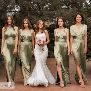 Gold Bridesmaid Dress, Multiway Dress, Satin Bridesmaid Dress, Infinity Dress, Long Silk Bridesmaid Dresses, Champagne Beige Dress Evening Sage Green