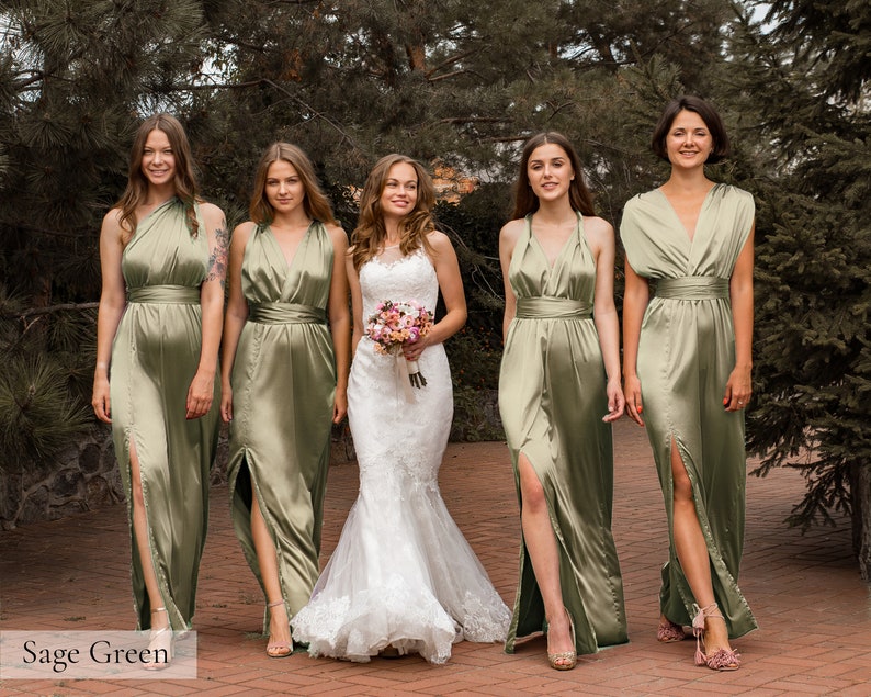 Gold Bridesmaid Dress, Multiway Dress, Satin Bridesmaid Dress, Infinity Dress, Long Silk Bridesmaid Dresses, Champagne Beige Dress Evening Sage Green