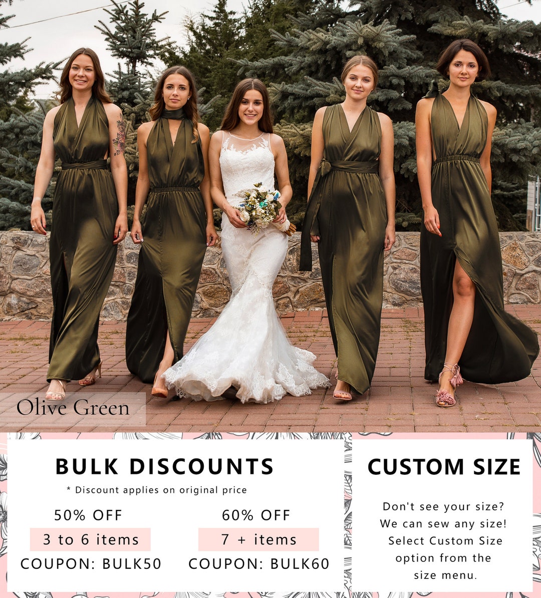 Olive Green Bridesmaid Dress, Multiway Dress, Satin Bridesmaid Dress
