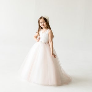 Blush Pink Tulle Flower Girl Dress, Communion dress, Lace Flower Girl Dress , Birthday Girl Dress, Tutu Flower Dress