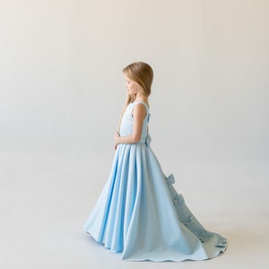 Sky Blue Girls Dress Jr Bridesmaid Dress Flower Girl Dresses Toddler Flower Girl Flowergirl High-low Dress with train Blue Wedding Dress