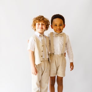 Beige Boys Linen Suit - A Stylish Delight for Young Gentlemen - Ring Bearer Outfit, Boys Formal Wear, Christening & Wedding Attire