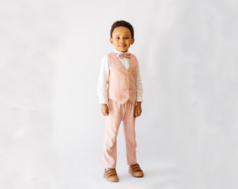 Blush Pink Boys Linen Suit - The Perfect Summer Ensemble for Your Little Gentleman!