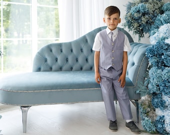 Grey Boys Linen Suit - Ring Bearer Outfit, Christening & Wedding Attire