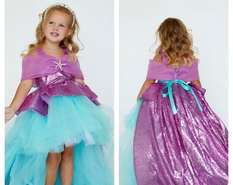 Deluxe Birthday Mermaid Girl Dress Mermaid Tail Sequin Dress Purple Mermaid Dress