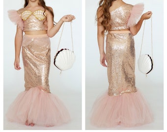 Disfraz inspirado en sirena para niños top de sirena y falda de lentejuelas vestido de sirena para niños pequeños