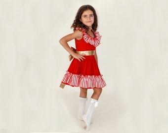 Enchanting Christmas Outfit: Girls' Plaid Dress, Red and White Ruffles, First Christmas, Toddler Festive Outfit, Festive Children's Clothing