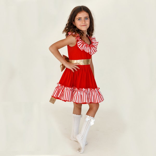 Bezauberndes Weihnachtsoutfit: Mädchen Kariertes Kleid, Rote und Weiße Rüschen, Erstes Weihnachten, Kleinkind Festliches Outfit, Festliche Kinderkleidung