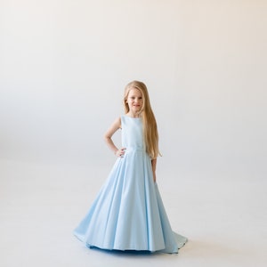 Sky Blue Girls Dress Jr Bridesmaid Dress Flower Girl Dresses Toddler Flower Girl Flowergirl High-low Dress with train Blue Wedding Dress image 2