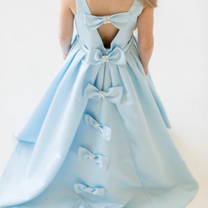Sleeveless Ruched Junior Bridesmaid Dresses with Bow Sky Blue