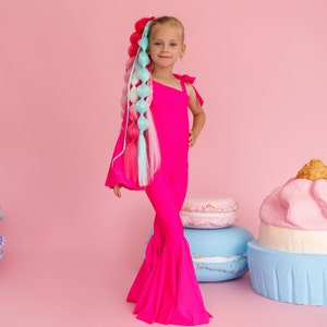 Vibrant Pink Mermaid Tail Costume for Girls - Mermaid Romper, Bodysuit, Off Shoulder, Under the Sea, Christmas Outfit, Mermaid Birthday