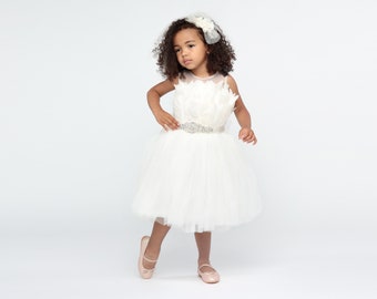 Vestido de niña de la flor blanca - vestido de tutú de pluma blanca - vestido de tutú de plumas - vestido blanco - vestido de niña de la flor - vestido de bebé recién nacido del bebé blanco