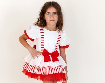 Girls Santa Dress - First Christmas Dress - Gift for daughter -  Red and White Party outfit - Santa Plaid Dress - Christmas Attire for Girl