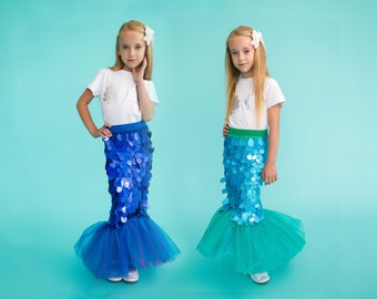 Gonna a coda di sirena per ragazze - Perfetta per Halloween, cosplay e feste a tema - Gonna a coda di pesce per bambini blu, rosa, argento e turchese