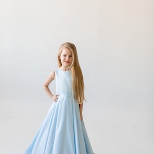 Sky Blue Girls Dress Jr Bridesmaid Dress Flower Girl Dresses Toddler Flower Girl Flowergirl High-low Dress with train Blue Wedding Dress image 7