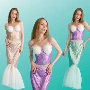 Mermaid Tail Costume for Adults - Perfect for Halloween, Cosplay and Themed Parties - Mint, Blush Pink, Lavender fish tail outfit