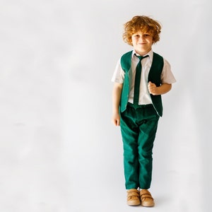 Emerald Green Boys Linen Suit - Ring Bearer Outfit, Boys Linen Suit, Christening Outfit, and More!