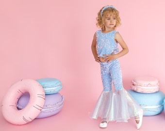 Blue Mermaid Tail Costume for Girl - Sparkling Bodysuit, Costume for Little Mermaid, Ideal for Themed Birthdays and Under the Sea Adventures