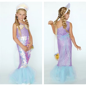 Lilac Mermaid Costume - Birthday Sequin Dress for Little Mermaid Princess