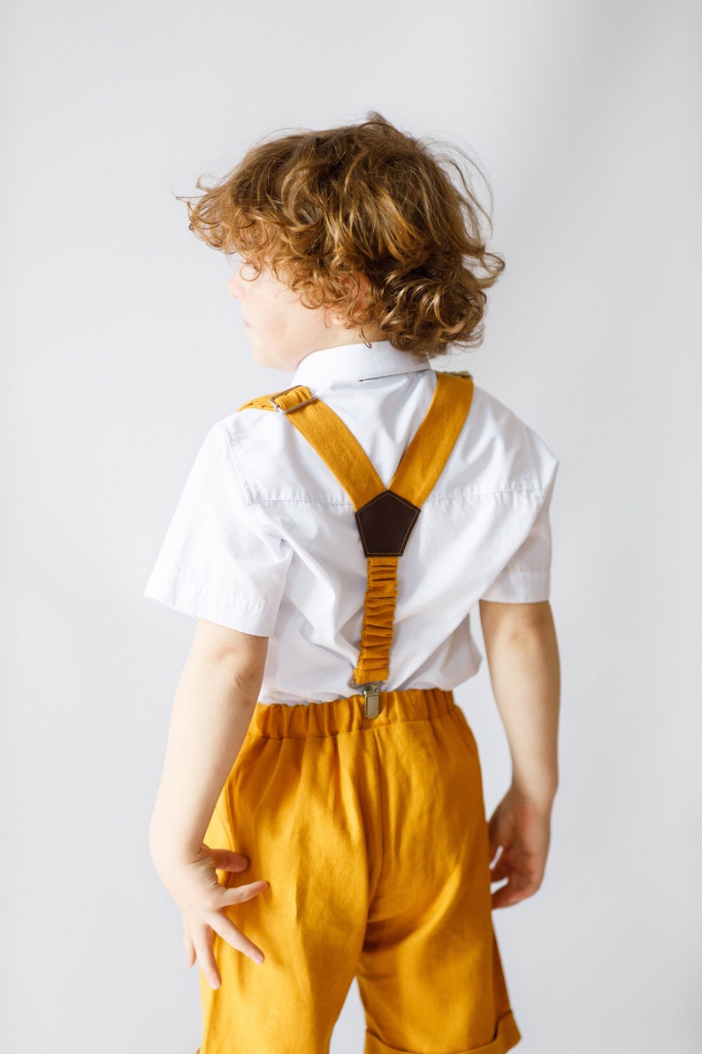 Mustard Boys Linen Suit Classic Elegance for Your Dapper Little Gentleman Ring Bearer Outfit, Boys Wedding & Christening Suit image 6