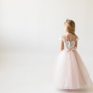 Blush Flower Girl Dress, Lace Flower Girl Dresses, Tulle Girls Gown, Baby Girl, Infant, Princess Tutu, 1st Birthday Outfit image 6