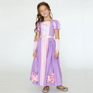 Girls Rapunzel Costume - Purple Fairytale Princess Dress, Birthday Party & Halloween Gown, Junior Cotton Tangled Dress, Fantasy Ball Outfit