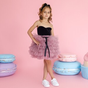 Girls&#39; Blush Pink Tutu Party Dress | Stylish Princess Birthday Outfit | Dusty Rose Tulle Skirt | Toddler First Birthday Attire