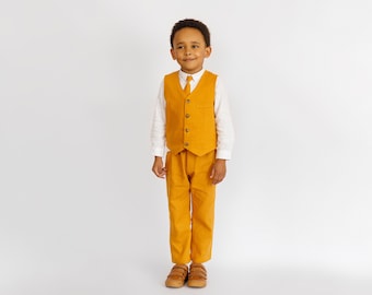 Mustard Boys Linen Suit - Your Little Gentleman's Perfect Summer Ensemble! - Ring Bearer Outfit, Christening & Wedding Attire