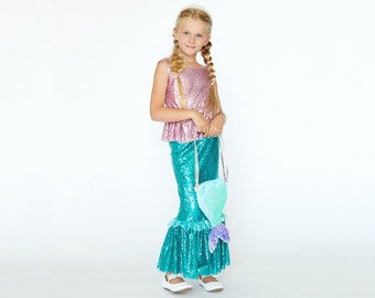 Mermaid Tail Costume for Girls - Perfect for Halloween, Cosplay, Magical Adventures - Blush Pink and Turquoise Toddler Fish Tail Outfit