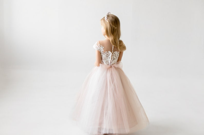 Blush Flower Girl Dress, Lace Flower Girl Dresses, Tulle Girls Gown, Baby Girl, Infant, Princess Tutu, 1st Birthday Outfit image 3