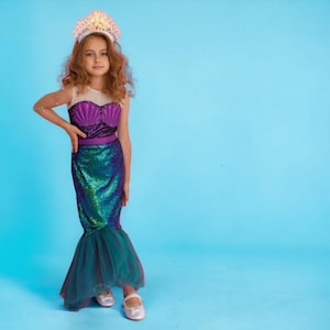 Little Mermaid Dress - Enchanting Purple Mermaid Costume for Magical Adventures - Fish tail girl dress for Halloween