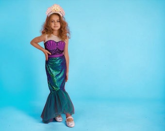 Little Mermaid Dress - Enchanting Purple Mermaid Costume for Magical Adventures - Fish tail girl dress for Halloween