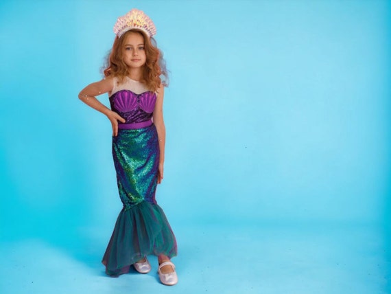 Little Mermaid Dress - Enchanting Purple Mermaid Costume for Magical Adventures - Fish Tail Girl Dress for Halloween