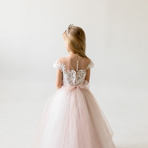 Blush Flower Girl Dress, Lace Flower Girl Dresses, Tulle Girls Gown, Baby Girl, Infant, Princess Tutu, 1st Birthday Outfit image 5