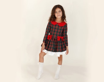 Elegant Girls Christmas Dress - Сheckered girl attire - First Christmas - Toddler festive outfit - Tartan Red Dress for Girls