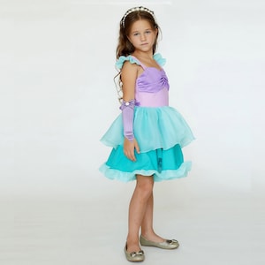 Elegant Mermaid Dress with Layered Ruffle Tutu for Special Occasions - Purple and Turquoise Dress, Girls&#39; Birthday, Wedding, Halloween party