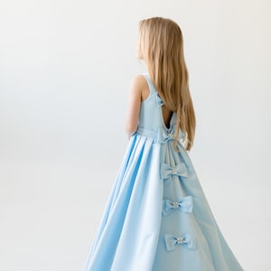 Sky Blue Girls Dress Jr Bridesmaid Dress Flower Girl Dresses Toddler Flower Girl Flowergirl High-low Dress with train Blue Wedding Dress image 4