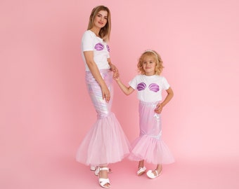 Matching Mermaid Mommy and Me Outfits - Dazzling Mermaid Tail Costume, Lavender Fishtail Skirt Set, Fantasy Cosplay, Under-the-Sea Birthdays