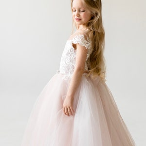 Blush Flower Girl Dress, Lace Flower Girl Dresses, Tulle Girls Gown, Baby Girl, Infant, Princess Tutu, 1st Birthday Outfit image 8