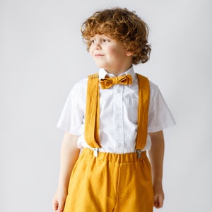 Mustard Boys Linen Suit Classic Elegance for Your Dapper Little Gentleman Ring Bearer Outfit, Boys Wedding & Christening Suit image 3
