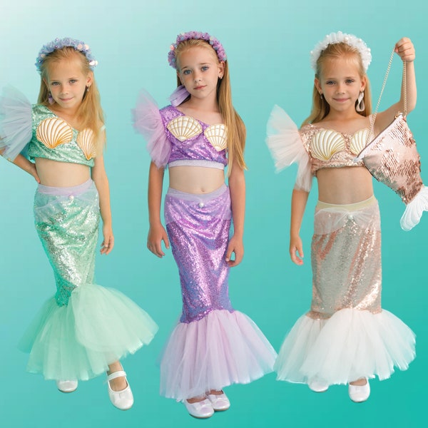 Mermaid Tail Costume for Girls - Perfect for Halloween, Cosplay, Magical Adventures - Mint, Blush Pink, Lavender toddler fish tail outfit