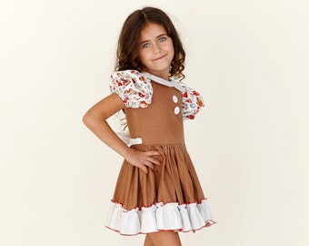 Lebkuchen Mädchen Weihnachtskleid - Kleid für Mädchen - Festliche Mädchenkleidung - Erste Weihnachten - Kleinkind festliches Outfit