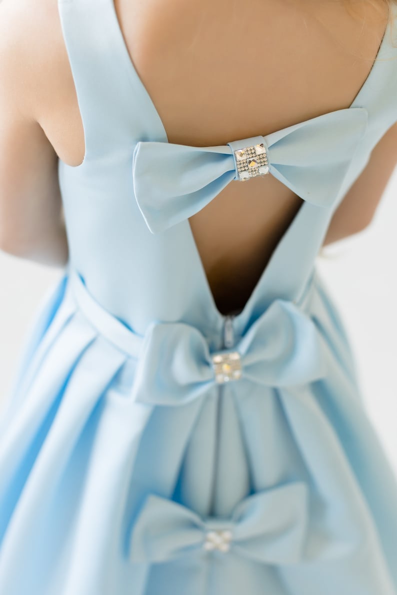 Sky Blue Girls Dress Jr Bridesmaid Dress Flower Girl Dresses Toddler Flower Girl Flowergirl High-low Dress with train Blue Wedding Dress image 5