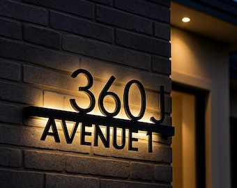 Benutzerdefinierte LED-beleuchtete moderne Hausnummer | Hauszeichen | Namensschild
