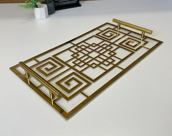 Serviertablett aus Acryl mit goldenen Griffen, klares Tablett für Ramadan & Eid
