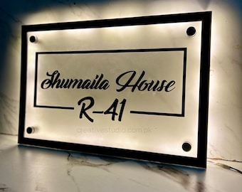 Hinterleuchtetes Schild | Personalisierte LED-Wanddekor | Modernes Haus Namensschild | Zuhause Zeichen