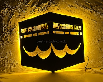 Kaaba hinterleuchtete Wandkunst - Islamisches LED Wohndekor - Arabisches Raumbehang - Muslimisches Geschenk