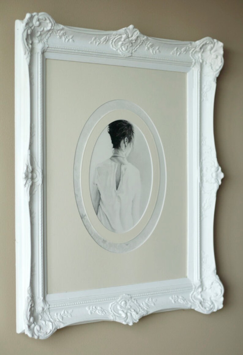 Framed Art Large Framed Drawing Statement Piece Artwork Women Graphite Drawing Wall Art Female Artist Vintage Framed Original Drawing