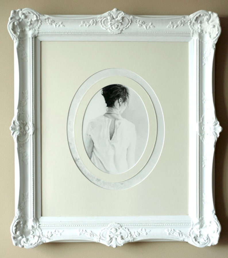 Framed Art Large Framed Drawing Statement Piece Artwork Women Graphite Drawing Wall Art Female Artist Vintage Framed Original Drawing